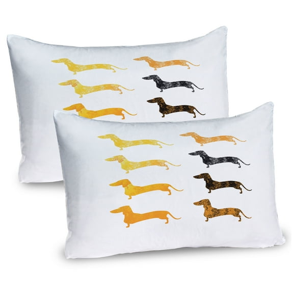 Ambesonne Dachshund Pillow Sham 2 Pack, Vintage Silhouettes, 26"x20", Marigold Black Orange