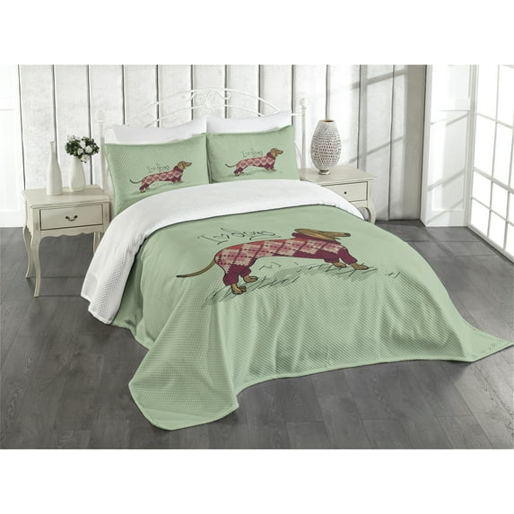 Ambesonne Dachshund Quilted Bedspread Set 3 Pcs, Animal in Clothes, King Size, Multicolor