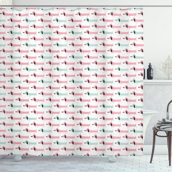 Ambesonne Dachshund Shower Curtain, Funny Sausage Dogs, 69"Wx84"L, Seafoam Pink