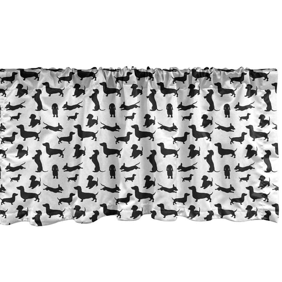 Ambesonne Dachshund Valance Pack of 2, Sausage Dog Silhouette, 42"X12", Charcoal Grey and White