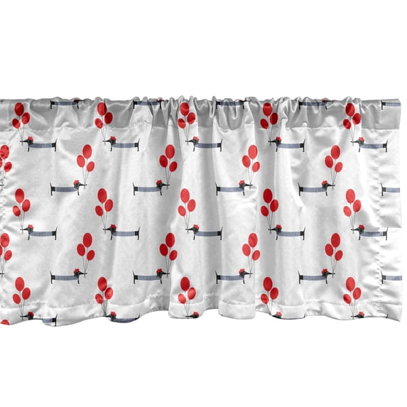 Ambesonne Dachshund Window Valance, Parisian Dog and Balloons, 42" x 12", Charcoal Grey Vermilion