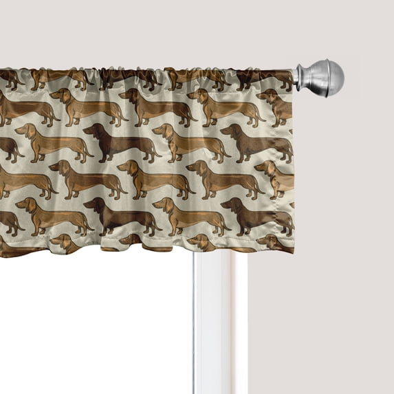 Ambesonne Dachshund Window Valance, Sausage Dog Lover Pattern, 54" X 18", Grey Yellow Chocolate