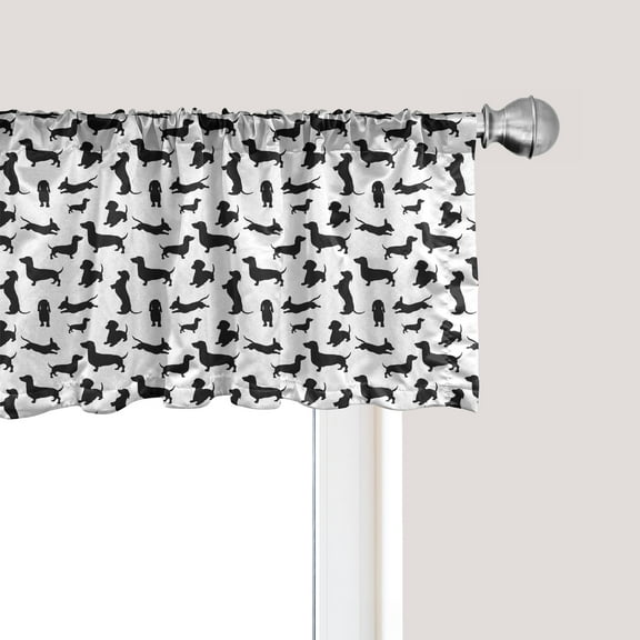 Ambesonne Dachshund Window Valance, Sausage Dog Silhouette, 54" X 18", Charcoal Grey and White