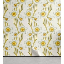 Ambesonne Daffodils Peel & Stick Wallpaper for Home, Nostalgic Flowers Farm, 13"x36", Grey Yellow Mustard