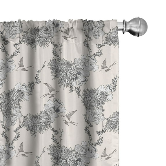 Ambesonne Dahlia Window Curtains, Botanical Herbs Soft Tones, Each 28" W x 95" L, Ivory and Grey