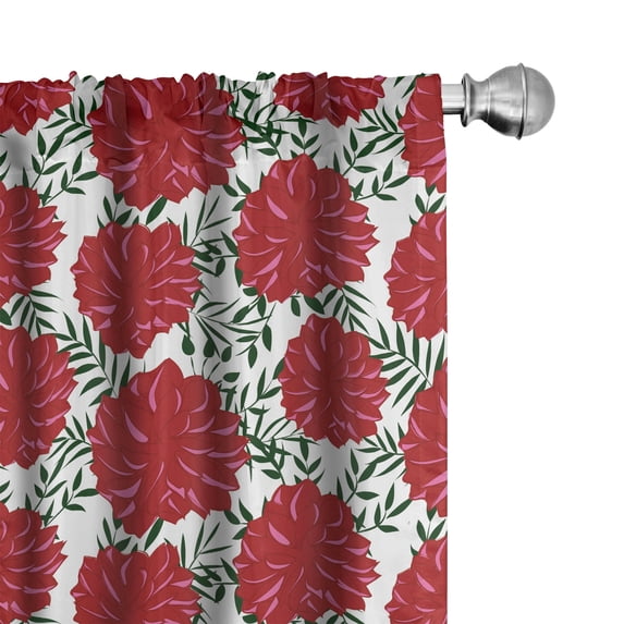 Ambesonne Dahlia Window Curtains, Meadow Blooms Rural Style, Each 28" W x 95" L, Ruby Dark Green White