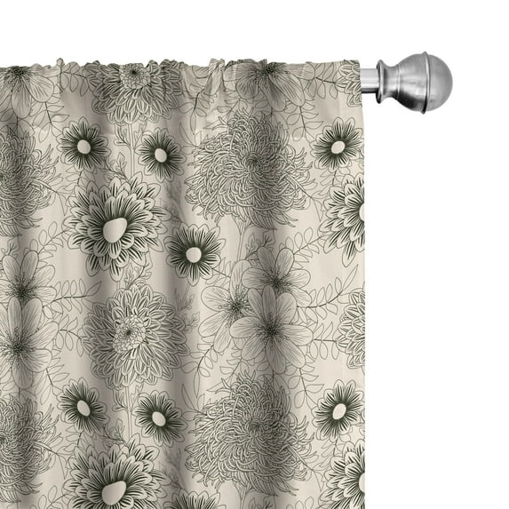 Ambesonne Dahlia Window Curtains, Vintage Garden Design, Each 28" W x 63" L, Beige Dark Green