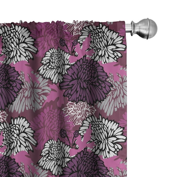 Ambesonne Dahlia Curtains, Large Floral Petals Bud, Pair of 28"x63", Pale Pink Eggplant White