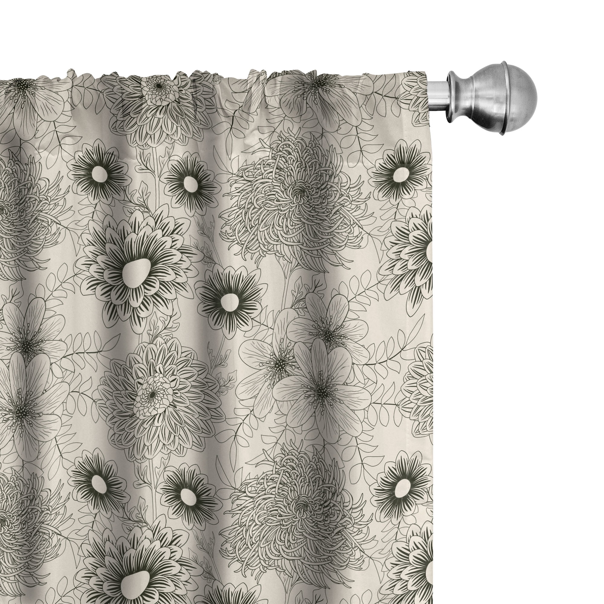 Vintage Garden Beige Dark Green Polyester Room Darkening Curtain Pair