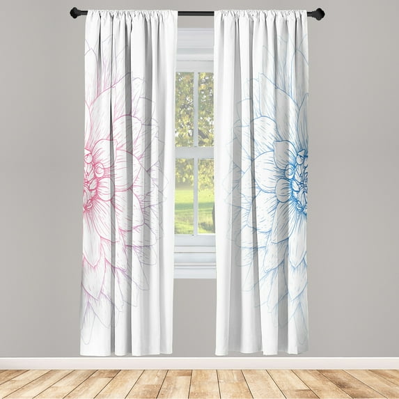 Ambesonne Dahlia Flower Curtains, Simple Sunflower Art, Pair of 28"x63", Sea Blue