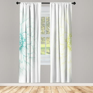 Ambesonne Dahlia Flower Curtains, Simple Sunflower Art, Pair of 28"x63", Turquoise Khaki