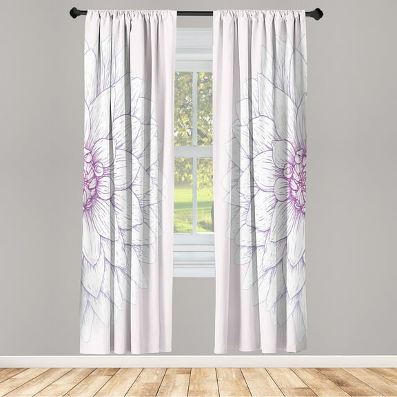 Ambesonne Dahlia Flower Curtains, Simple Sunflower Art, Pair of 28"x84", Pale Lilac