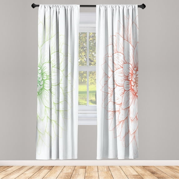 Ambesonne Dahlia Flower Curtains, Simple Sunflower Art, Pair of 28"x84", Red Green