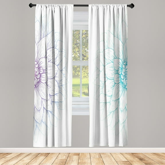 Ambesonne Dahlia Flower Curtains, Simple Sunflower Art, Pair of 28"x95", Pale Purple