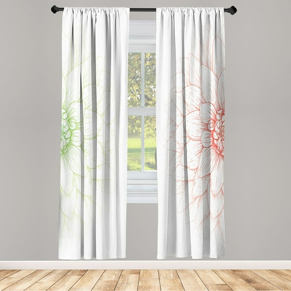 Ambesonne Dahlia Flower Curtains, Sunflower Like Petals, Pair of 28"x63", Apple Green