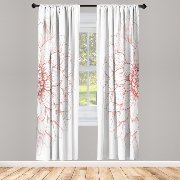 Ambesonne Dahlia Flower Curtains, Sunflower Like Petals, Pair of 28"x63", Pale Maroon