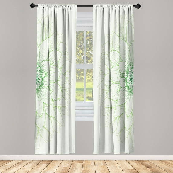Ambesonne Dahlia Flower Curtains, Sunflower Like Petals, Pair of 28"x84", Yellow Green