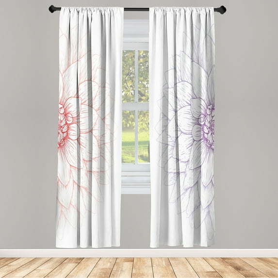 Ambesonne Dahlia Flower Curtains, Sunflower Like Petals, Pair of 28"x95", Dark Coral