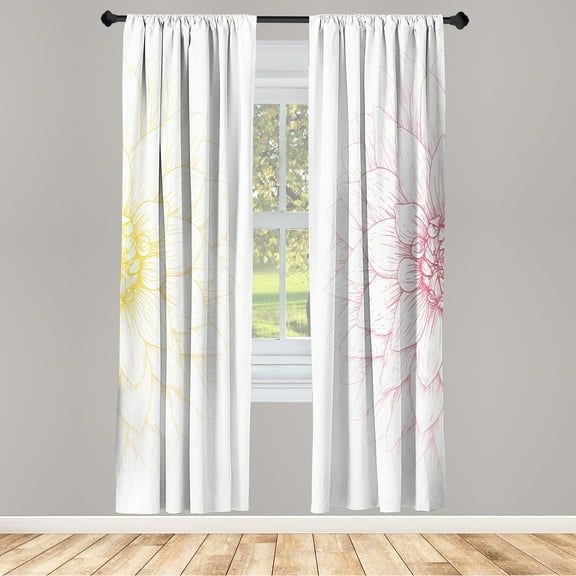 Ambesonne Dahlia Flower Curtains, Sunflower Like Petals, Pair of 28"x95", Yellow Fuchsia