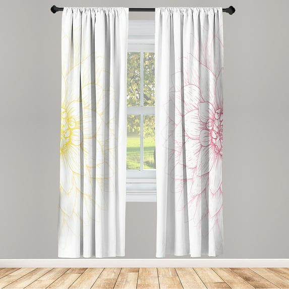 Ambesonne Dahlia Flower Curtains, Sunflower Like Petals, Pair of 28"x95", Yellow Fuchsia