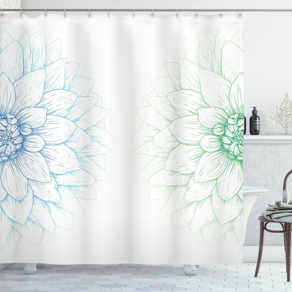 Ambesonne Dahlia Flower Shower Curtain, Simple Sunflower Art, 69"Wx75"L, Blue Green