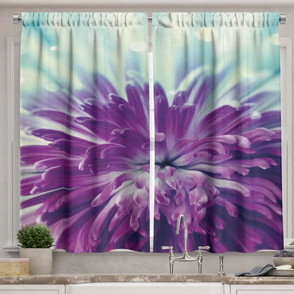 Ambesonne Dahlia Kitchen Curtains, Blooming Floral Motifs, 55"x45", Purple Mint Green
