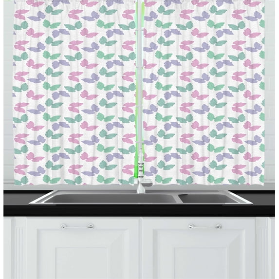 Ambesonne Dahlia Kitchen Curtains, Colorful Soft Tone Butterfly, 55"x45", Pink Ceil Blue