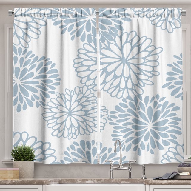 Ambesonne Dahlia Kitchen Curtains, Monochrome Blooming Flowers, 55"x45