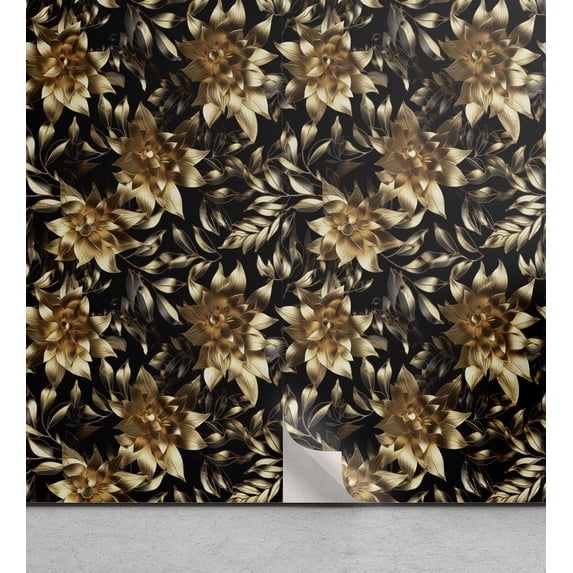 Ambesonne Dahlia Pattern Peel & Stick Wallpaper for Home, Print Modern Flowers, 13"x100", Amber Pale Yellow Dimgray