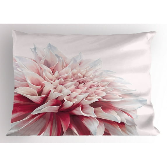 Ambesonne Dahlia Pillow Sham, Close up Floral Blossom, 36" X 20", White Ivory and Ruby