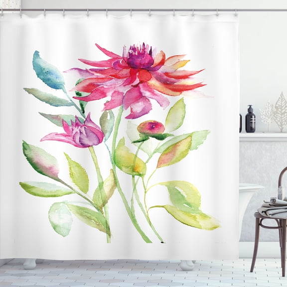 Ambesonne Dahlia Shower Curtain, Blooming Summer Flourish, 69"Wx75"L, Fuchsia Red