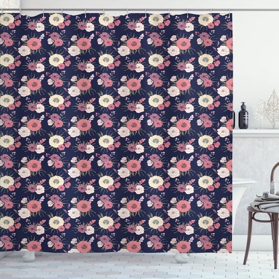 Ambesonne Dahlia Shower Curtain, Vintage Blossom Peony Poppy, 69"Wx70"L, Dried Rose Pale Pink