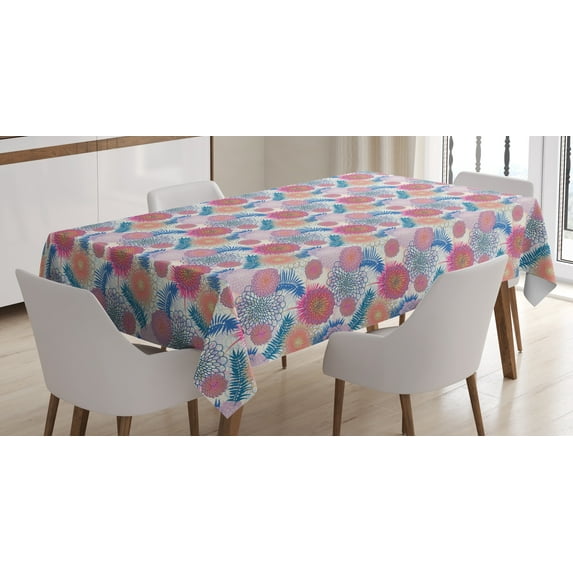 Ambesonne Dahlia Tablecloth Rectangular Table Cover, Colorful Mexican Flowers, 52"x70", Multicolor