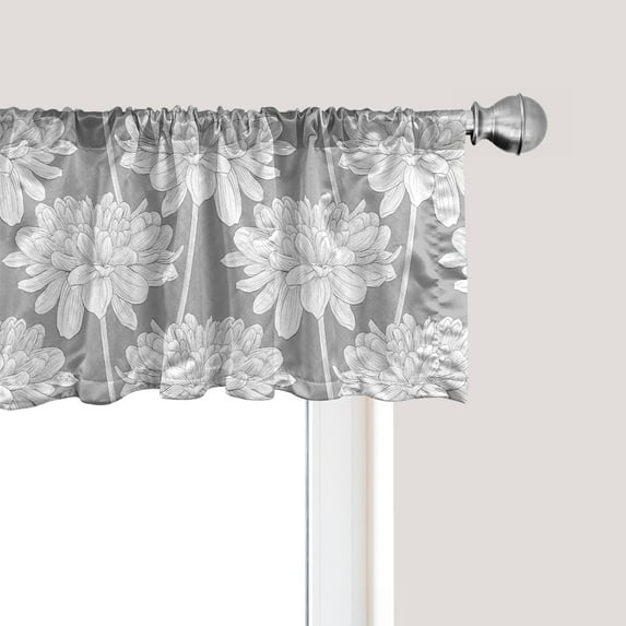 Ambesonne Dahlia Window Valance, Neutral Toned Garden Art, 54" X 12", Pale Grey and White