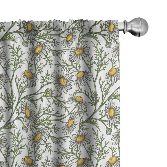 Ambesonne Daisy Window Curtains, Chamomile Blossoms Field Art, Each 28" W x 84" L, Orange Dust Green