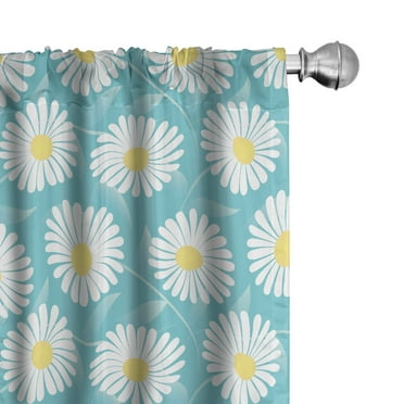 Ambesonne Daisy 4-Panel Curtains, Spring Flower Pattern, 56"x95", Pale Blue and Mustard