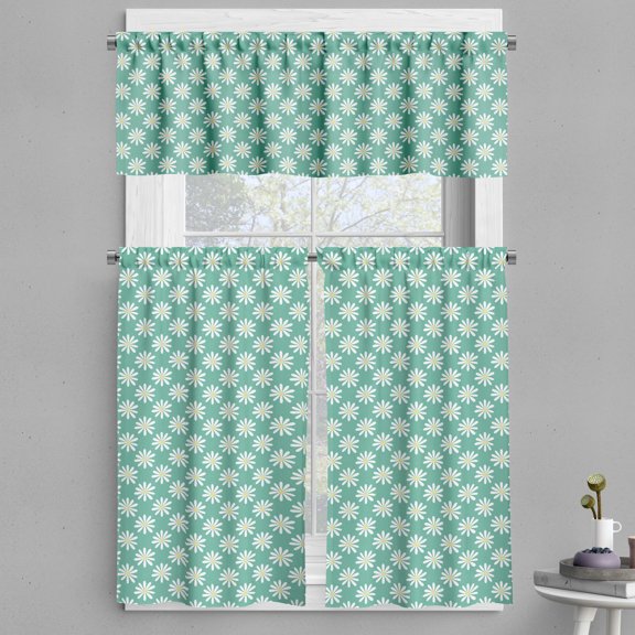 Ambesonne Daisy Flowers Valance & Curtain, Summer Hopes Artwork, 55"x24", Pale Teal White and Mustard