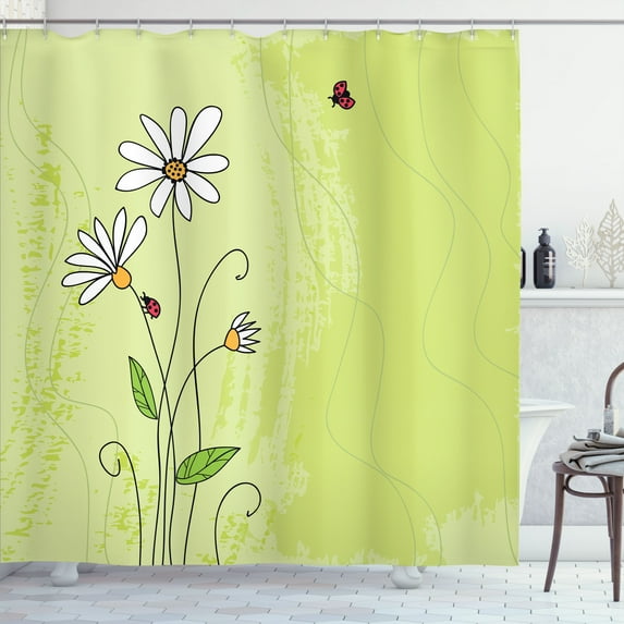 Ambesonne Daisy Shower Curtain, Chamomile Ladybugs Art, 69"Wx75"L, Multicolor
