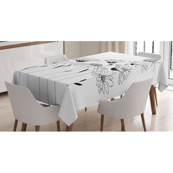 Ambesonne Daisy Tablecloth Rectangular Table Cover, Sketch Fauna and Flora, 60"x84", Black and White