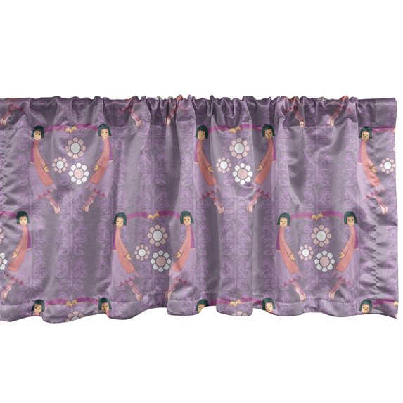 Ambesonne Daisy Window Valance, Cartoon Dancers Flowers Art, 42" x 12", Pale Fuchsia Rose White