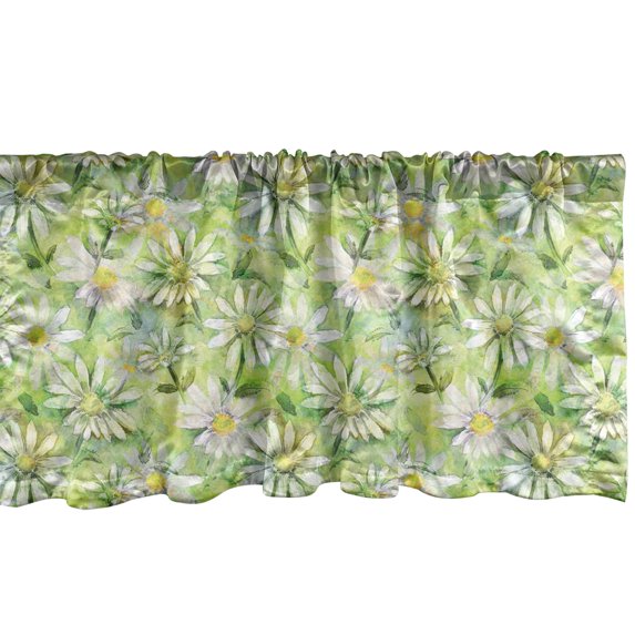 Ambesonne Daisy Window Valance, Chamomile Meadow Watercolor, 54" X 18", Pastel Green Yellow