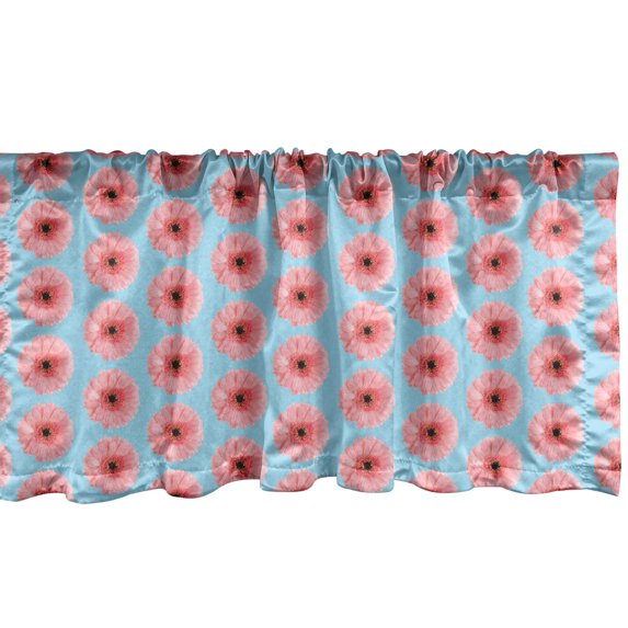Ambesonne Daisy Window Valance, Gerbera Flowers Repeating Art, 54" X 12", Dark Coral Pale Blue