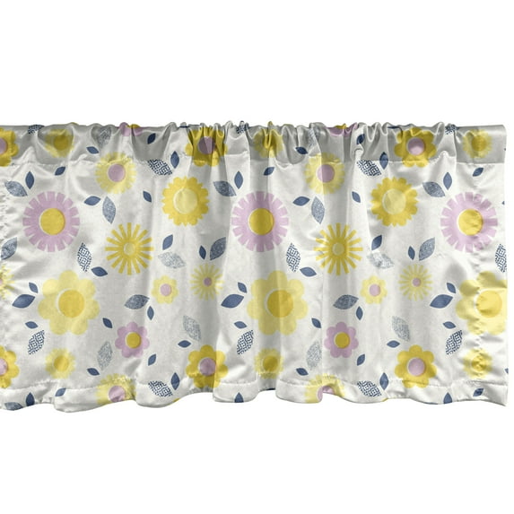 Ambesonne Daisy Window Valance, Pastel Summer Flowers, 54" X 18", Night Blue Pale Pink