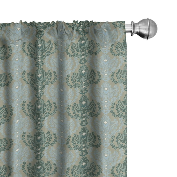 Ambesonne Damask Window Curtains, Abstract Art Floral, Each 28" W x 63" L, Blue and Taupe