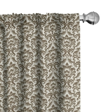 Ambesonne Damask 4-Panel Curtains, Antique Victorian Floral, 56"x63", Army Green Cream