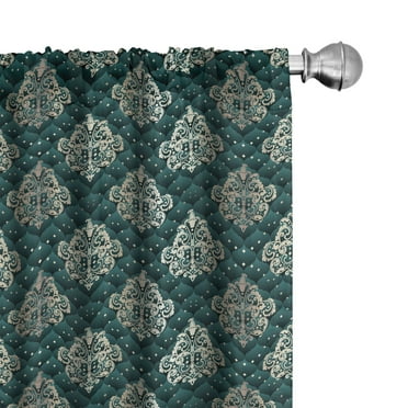 Ambesonne Damask 4-Panel Curtains, French Rococo Motifs, 56"x63", Dark Teal Eggshell