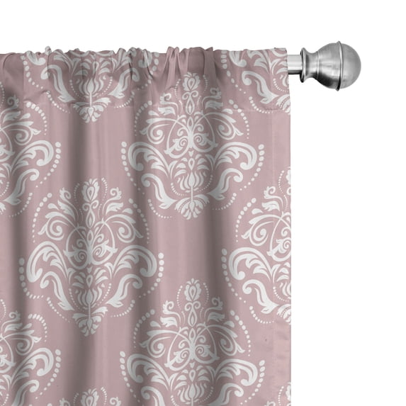 Ambesonne Damask Window Curtains, Monochrome Oriental Motifs, Each 28" W x 95" L, Pale Salmon White