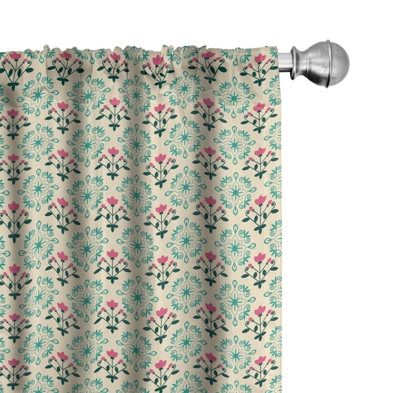 Ambesonne Damask Window Curtains, Oriental Culture Flowers, Each 28" W x 95" L, Dark Green Turquoise