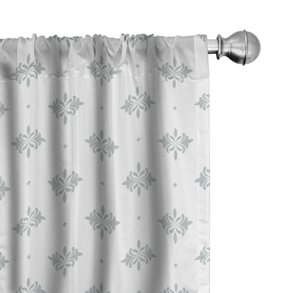Ambesonne Damask 4-Panel Curtains, Tiny Star and Baroque, 56"x63", Pale Purpleblue White