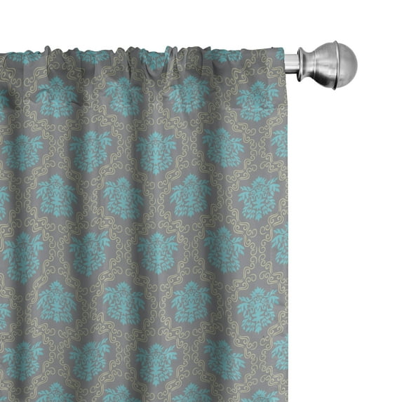 Ambesonne Damask Window Curtains, Venetian Italian, Each 28" W x 95" L, Cocoa Sky Blue Yellow